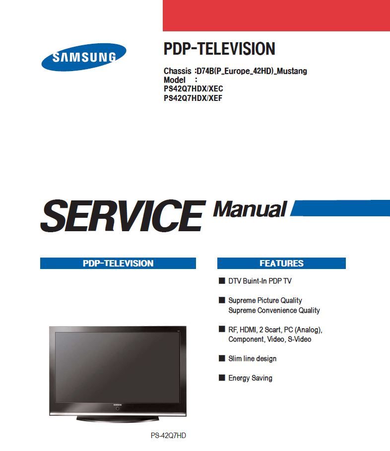 Samsung PS42Q7HD Plasma TV Service Manual