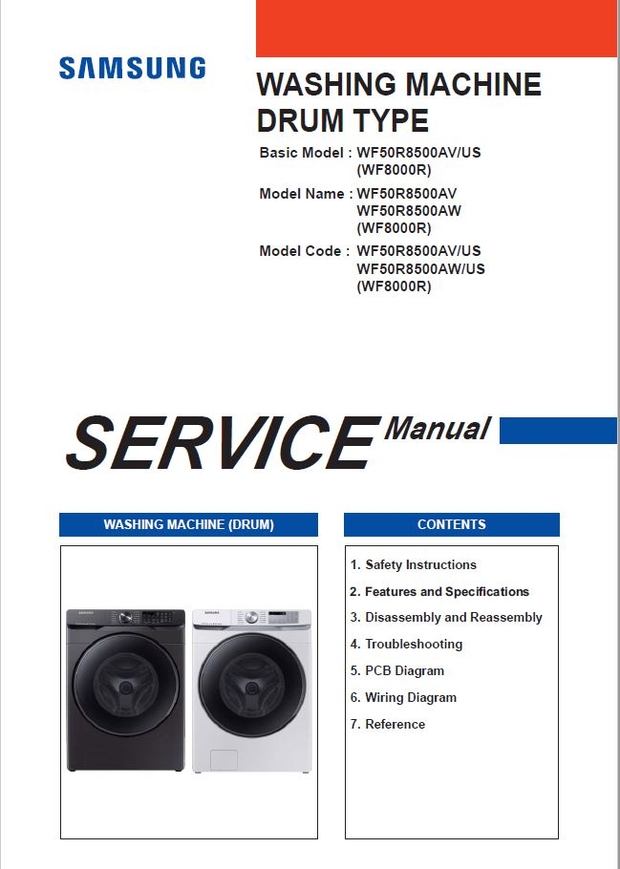 Samsung WF50R8500 WF50R8500AV WF50R8500AW Washer Service Manual