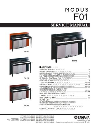 Yamaha Modus F01 Digital Piano Service Manual and Repair Guide