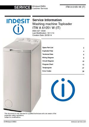 Indesit ITW A 61051 W (IT) Washing Machine Service Manual