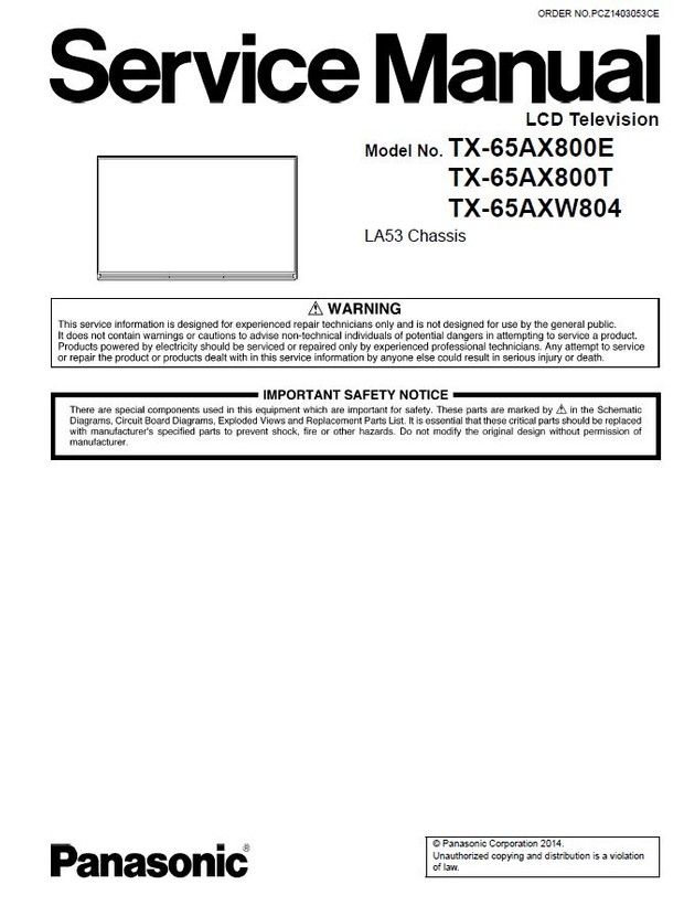Panasonic TX 65AXW804 65AX800E 65AX800T 4K LED TV Service Manual