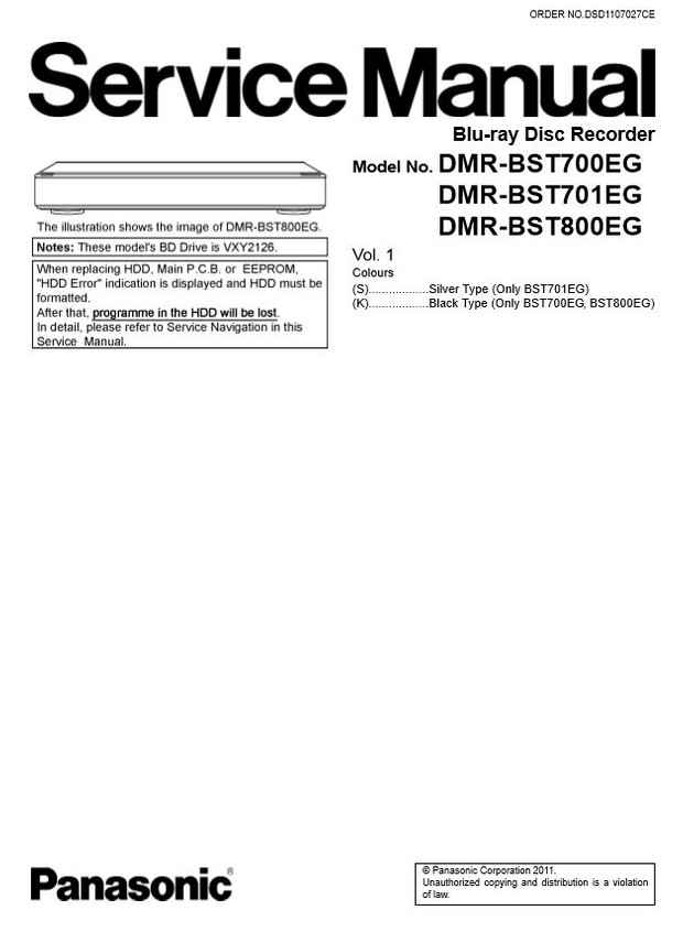 Panasonic DMR BST700 BST701 BST800 Service Manual