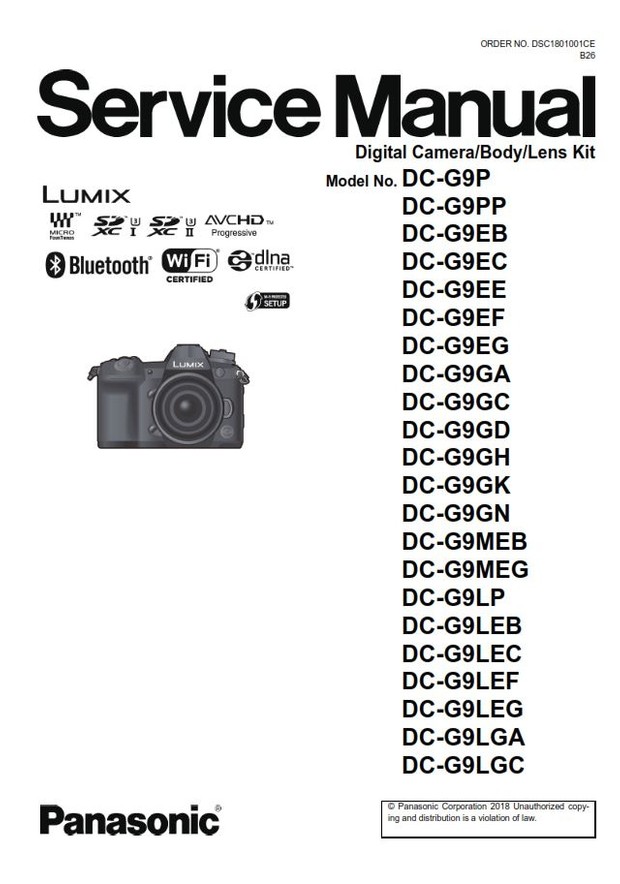 Panasonic Lumix DC G9 Camera Service Manual and Troubleshooting