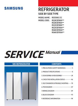 Samsung RS60CB760AQL RS60CB700A7NZS RS60CB700A7N Refrigerator Service Manual