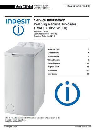 Indesit ITWA B 61051 W (FR) Washing Machine Service Manual