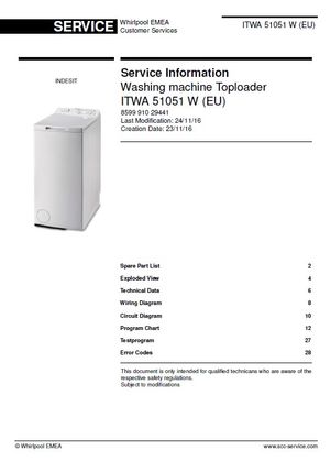 Indesit ITWA 51051 W (EU) Washing Machine Service Manual