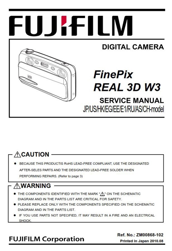 FujiFilm FinePix REAL 3D W3 Digital Camera Service Man