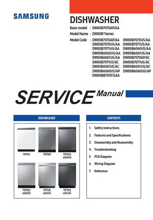 Samsung DW80B6061US DW80B6061UG DW80BB707012 Dishwasher Service Manual