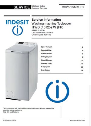 Indesit ITWD C 61252 W (FR) Washing Machine Service Manual