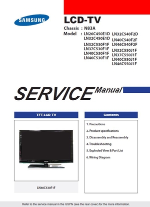 Samsung LN32C550J1F LN37C550J1F LN40C550J1F LN46C550J1F LCD TV  Service Manual
