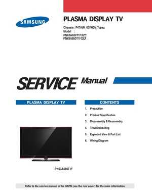 Samsung  PN63A650 PN63A650T1F Plasma TV Service Manual