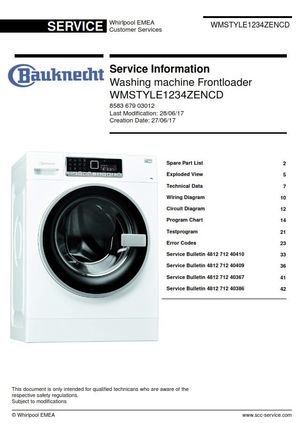 Bauknecht WM STYLE 1234 ZEN CD Washing Machine Service Manual