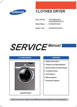 Samsung DV405ETPAGR Dryer Service Manual Repair Guide