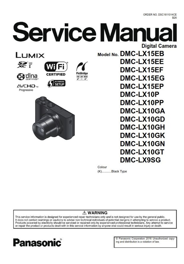 Panasonic Lumix DMC LX15 LX10 LX9 Digital Camera Service Manual