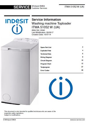 Indesit ITWA 51052 W (UA) Washing Machine Service Manual