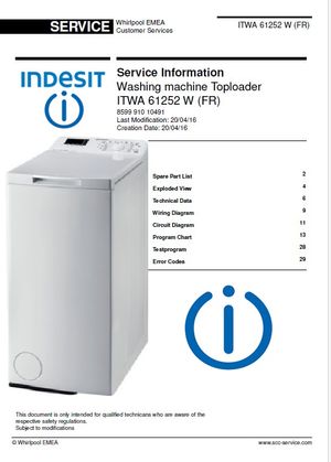 Indesit ITWA 61252 W (FR) Washing Machine Service Manual
