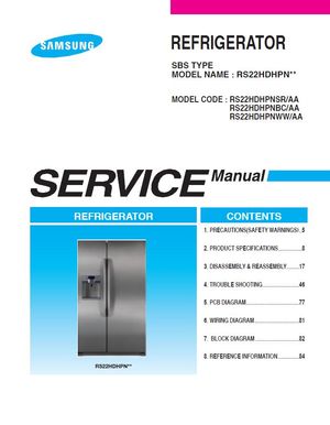 Samsung RS22HDHPNWW RS22HDHPNBC RS22HDHPNSR Refrigerator Service Manual