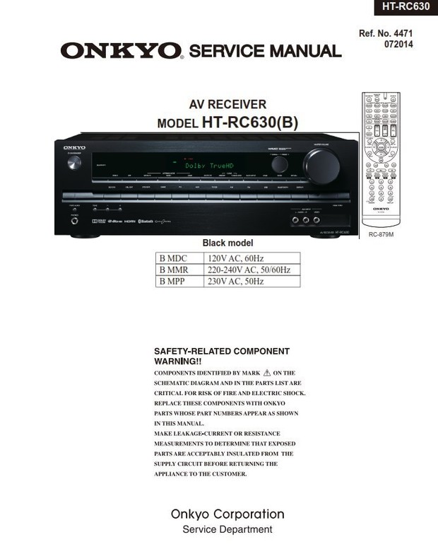 Onkyo HT-RC630 A/V Receiver Service Manual and Repair Guide