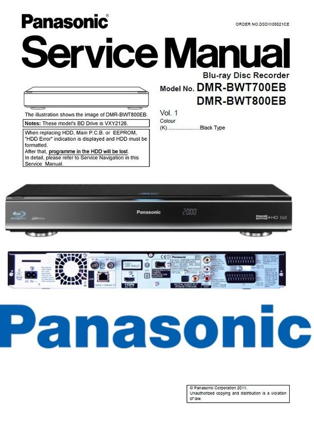 Panasonic DMR BWT700 BWT800 Blu Ray Recorder Service Manual and Repair Guide
