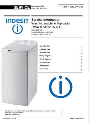 Indesit ITWA N 51051 W (FR) Washing Machine Service Manual