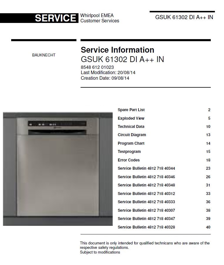 Hotpoint LTF 11M113 7C Dishwasher Service Manual & Tec