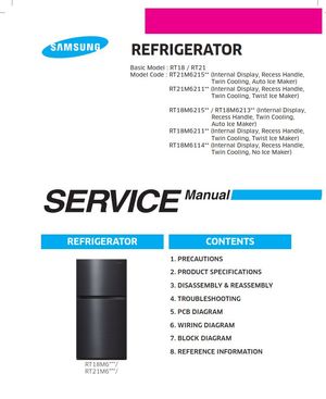 Samsung RT18M6211 RT21M6211 RT18M6213 RT18M6114 RT21M6215 Refrigerator Service Manual