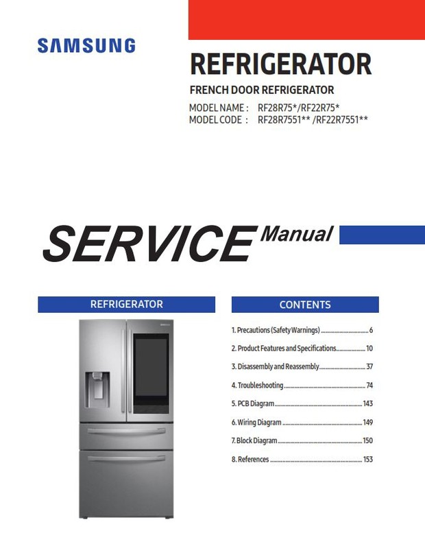 Samsung RF28R7551 RF22R7551 Refrigerator Service Manual and Repair Guide