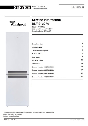 Whirlpool BLF 8122 W Refrigerator Service Manual 