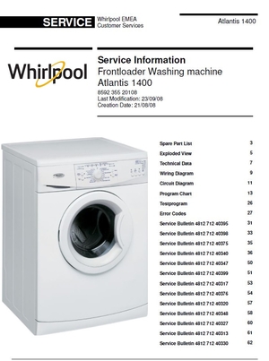 Whirlpool Atlantis 1400 Washing Machine Service Manual and Technicians Guide