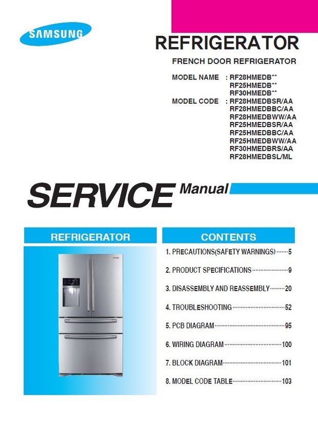 Samsung RF25HMEDBSR RF25HMEDBBC RF25HMEDBWW Refrigerator Service Manual