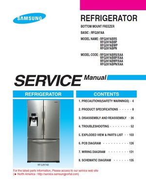 Samsung RFG297ACRS Refrigerator Service Manual &amp; Repair Guide (PDF Download)