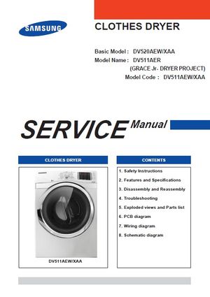 Samsung DV511AGW Dryer Service Manual Repair Guide