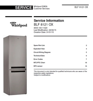 Whirlpool BLF 8121 OX refrigerator Service Manual