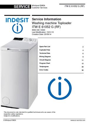 Indesit ITW E 61052 G (RF) Washing Machine Service Manual