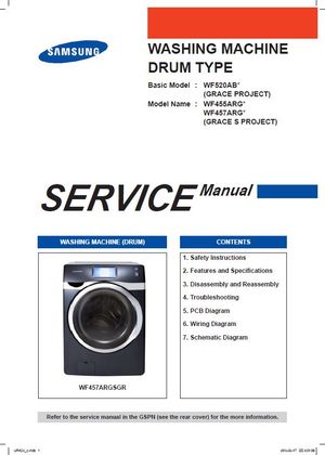 Samsung WF457ARGSGR WF457ARGSWR Washer Service Manual and Repair Guide