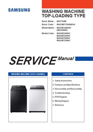 Samsung WA50R5400A WA50R5200A WA54R7600A WA54R7200A Washer Service Manual