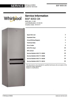 Whirlpool BSF 8353 OX refrigerator Service Manual