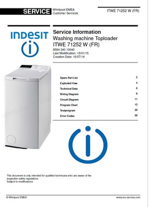 Indesit ITWE 71252 W (FR) Washing Machine Service Manual