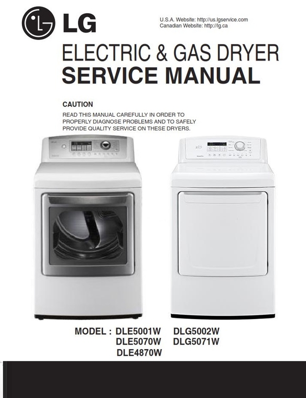 LG DLE5001W DLG5002W DLE5070W DLG5071W DLE4870W Dryer