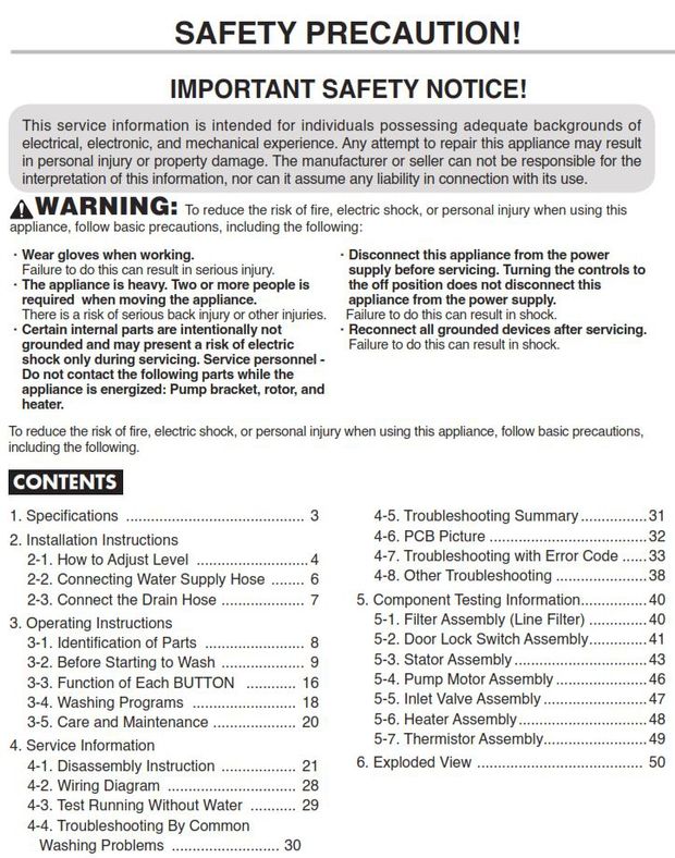 LG WT5480CW Washing Machine Service Manual