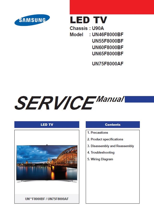 Samsung UN46F8000 UN46F8000AF UN46F8000AFXZA 3D Smart LED TV Service Manual