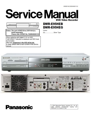 Panasonic DMR-E95H E95HEB E95HEG DVD Recorder Service Manual and Technicians Guide