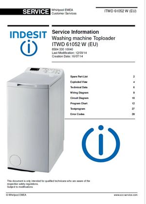 Indesit ITWD 61052 W (EU) Washing Machine Service Manual