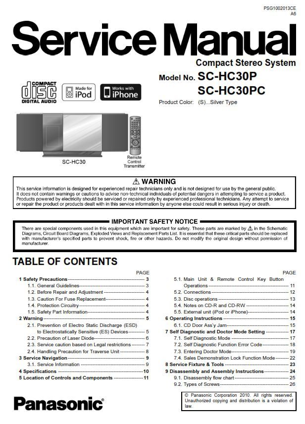 Panasonic SC HC30 HC30P HC30PC Stereo System Service M