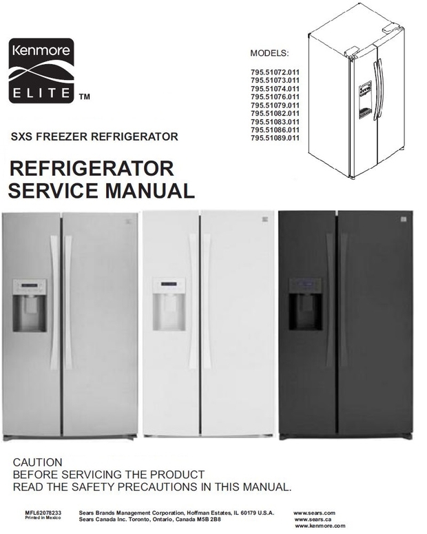Kenmore Elite 51072 51073 51074 51076 51079 51082 51083 51084 51086 51089 Service Manual