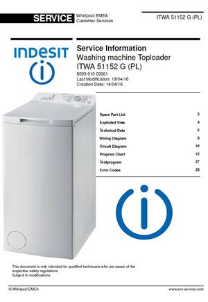 Indesit ITWA 51152 G (PL) Washing Machine Service Manual