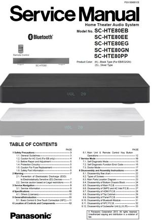 Panasonic SC HTE80 Sound Bar Service Manual