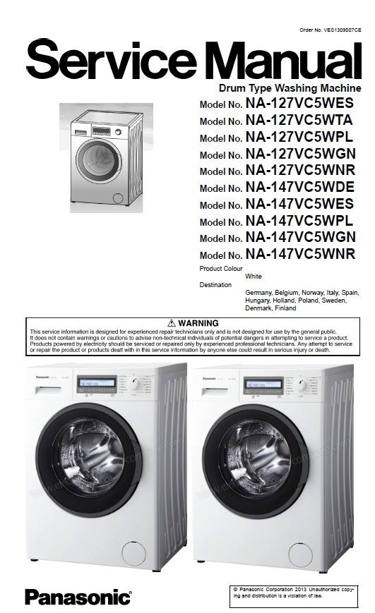 Panasonic NA 127VC5 127VC5WES Washing Machine Service Manual Panasonic NA 127VC5 127VC5WES Washing Machine Service Manual
