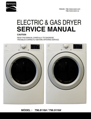 Kenmore 81182 91182 Dryer Service Manual and Repair Guide