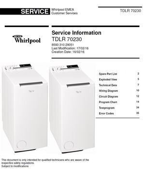 Whirlpool TDLR 70230 Washing Machine Service Manual 